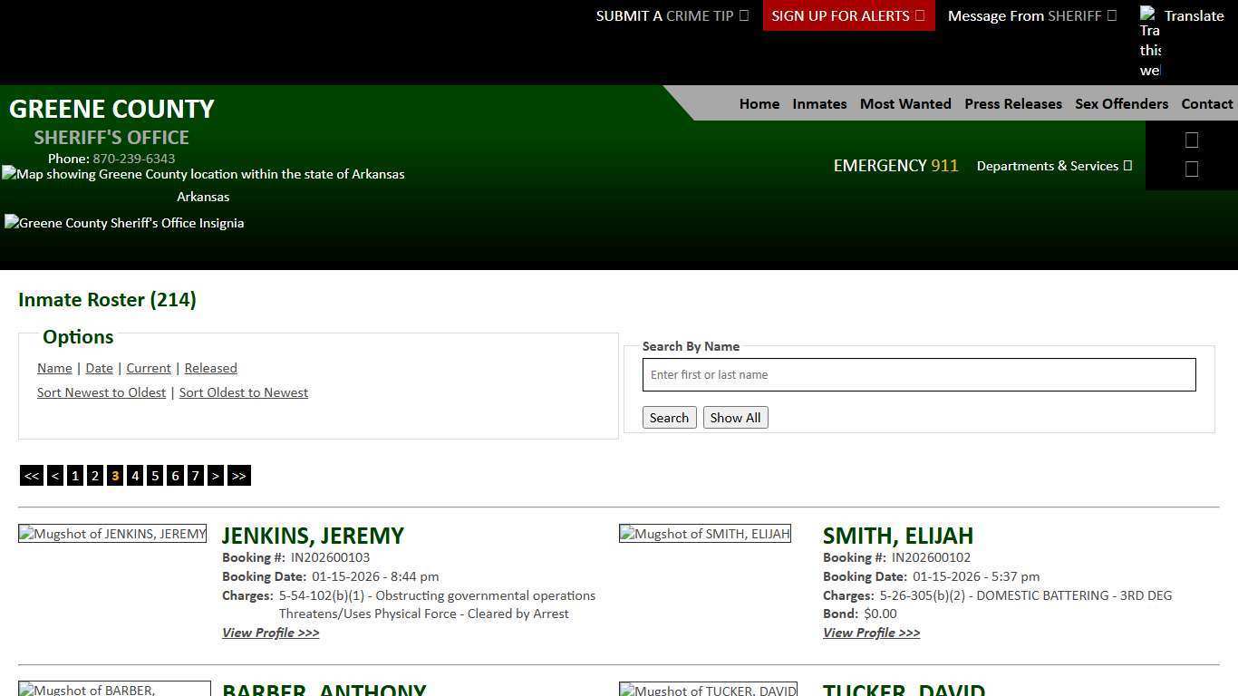 Inmate Roster - Page 3 Current Inmates Booking Date Descending - Greene County AR Sheriff's Office
