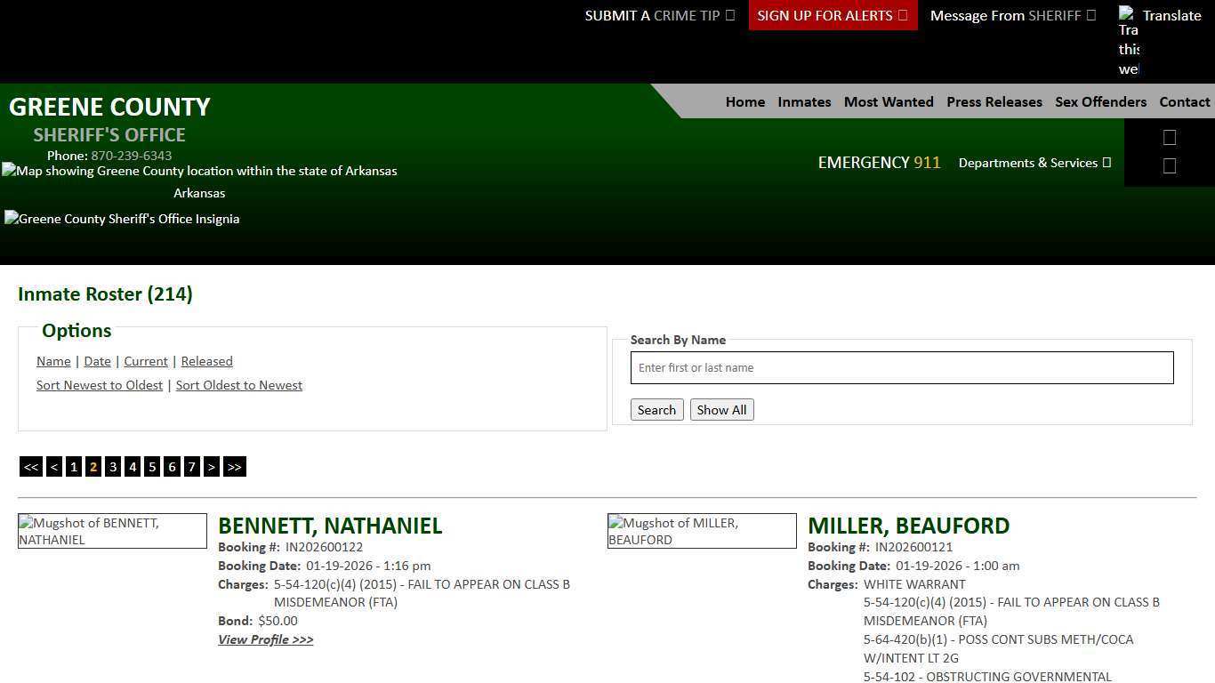 Inmate Roster - Page 2 Current Inmates Booking Date Descending - Greene County AR Sheriff's Office