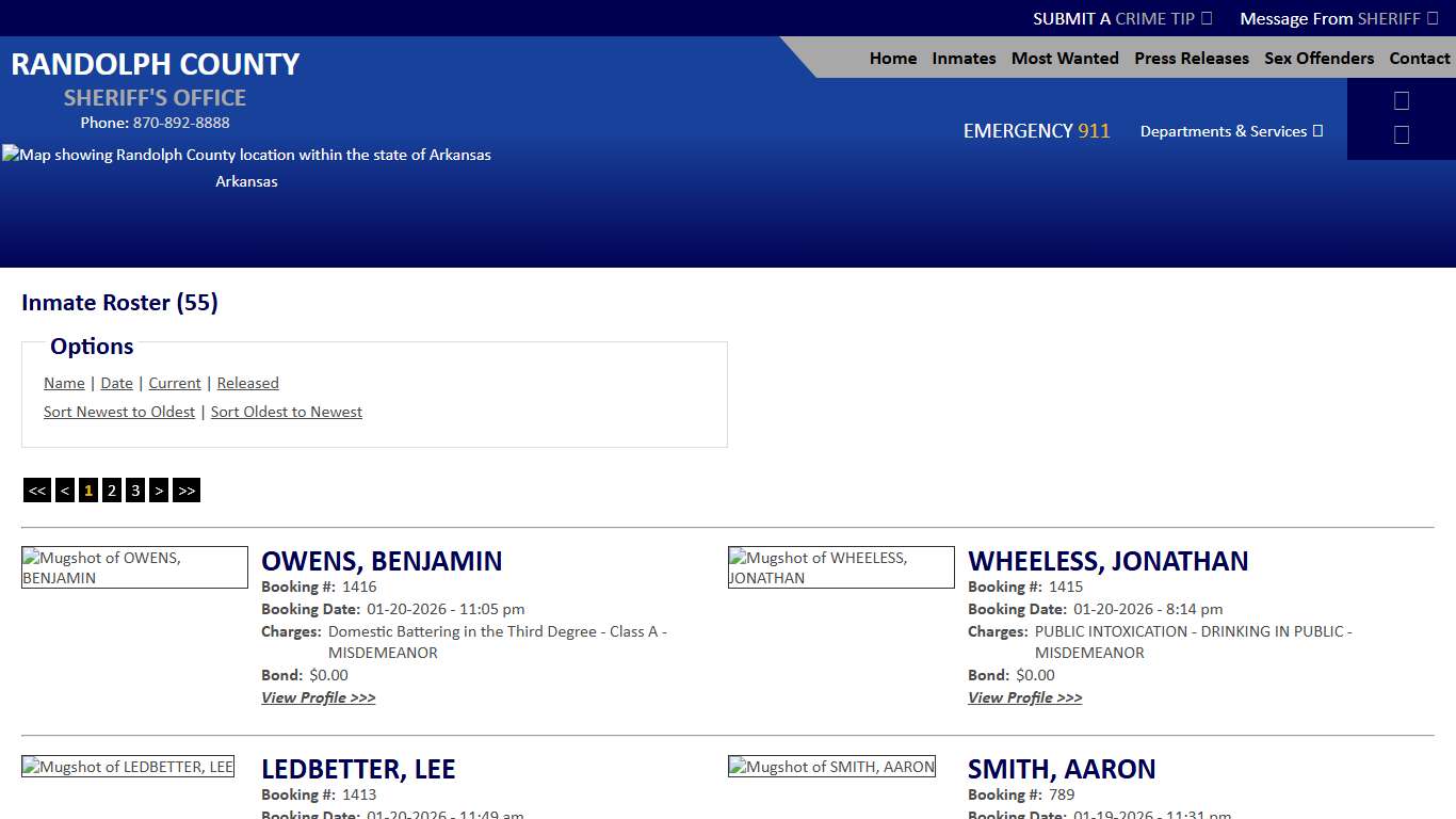 Inmate Roster - Current Inmates Booking Date Descending - Randolph County Sheriff AR