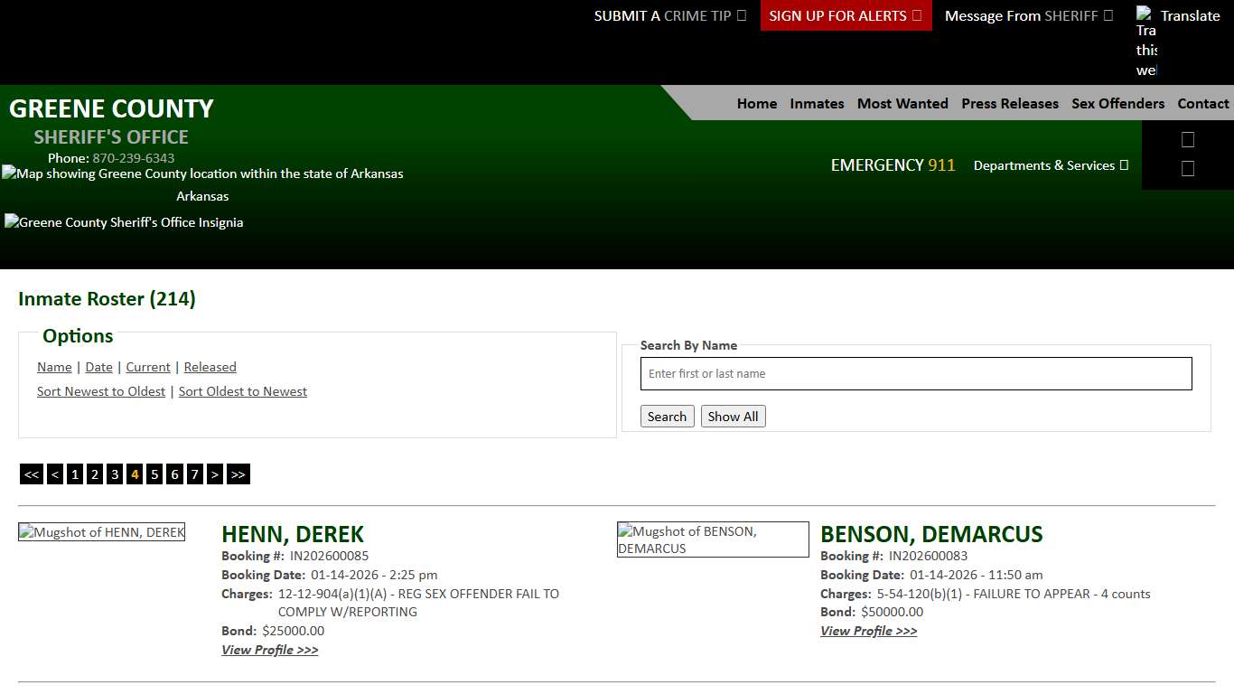 Inmate Roster - Page 4 Current Inmates Booking Date Descending - Greene County AR Sheriff's Office