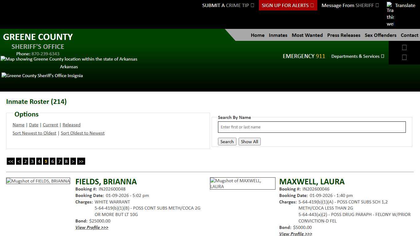 Inmate Roster - Page 5 Current Inmates Booking Date Descending - Greene County AR Sheriff's Office